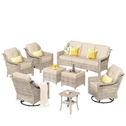 XIZZI 8-piece Patio Furniture Set Wicker Outdoor Seating Swivel Chairs