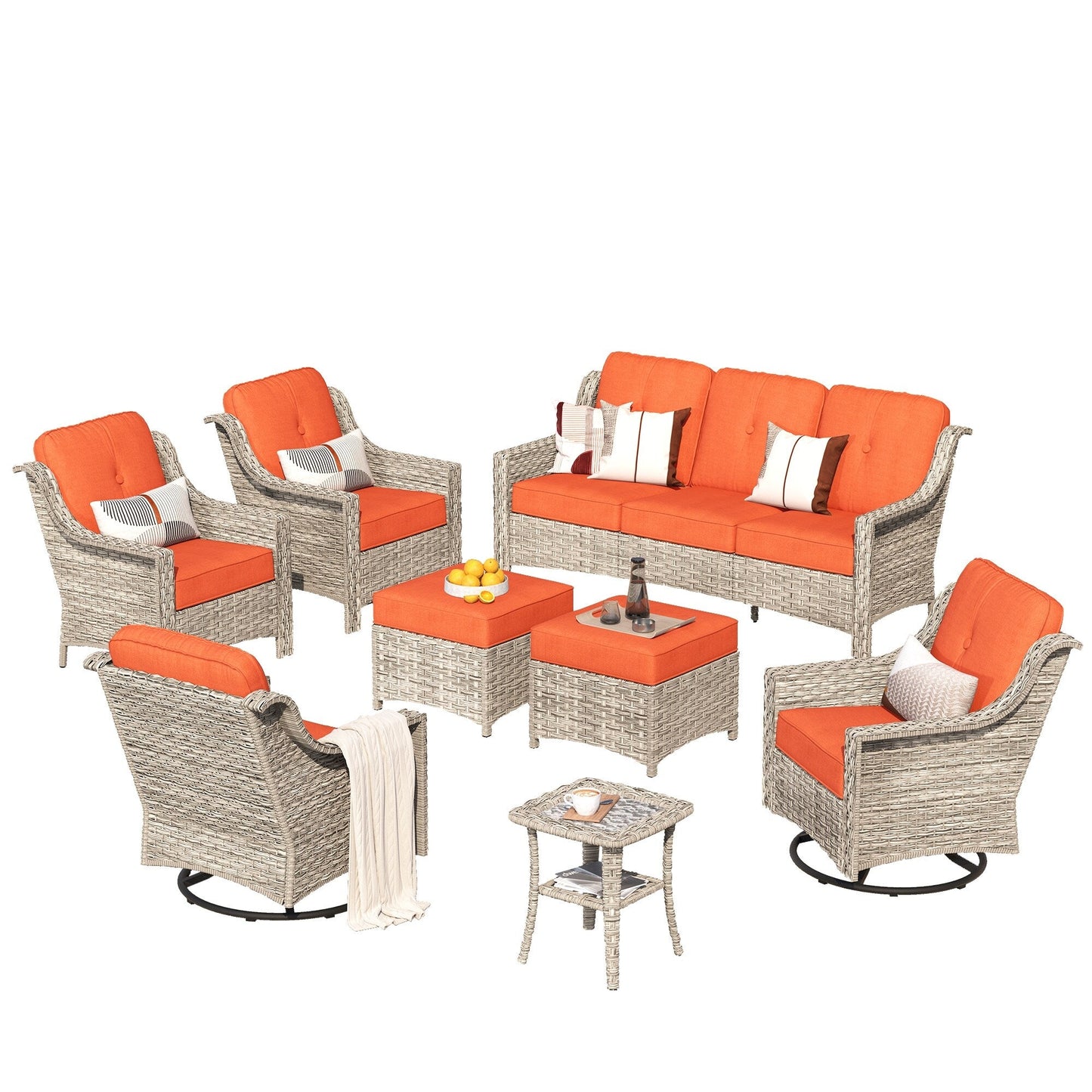 XIZZI 8-piece Patio Furniture Set Wicker Outdoor Seating Swivel Chairs