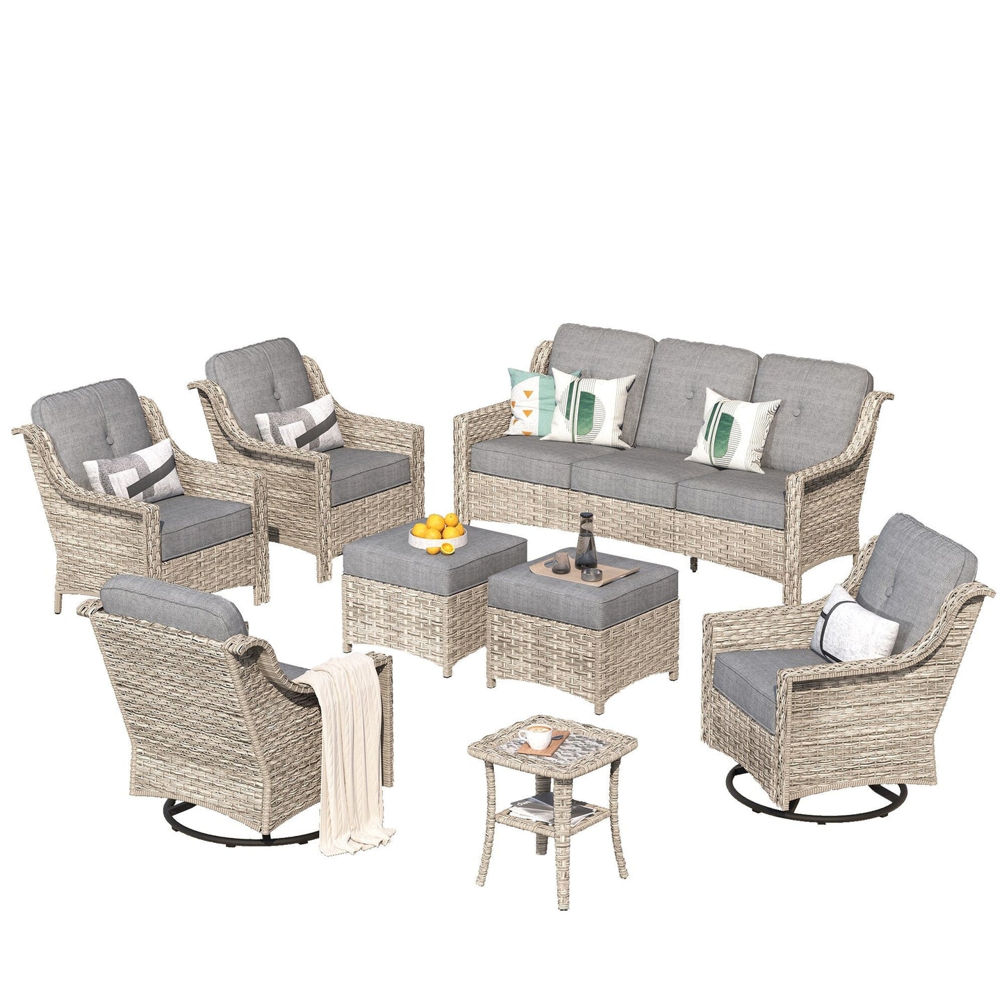 XIZZI 8-piece Patio Furniture Set Wicker Outdoor Seating Swivel Chairs