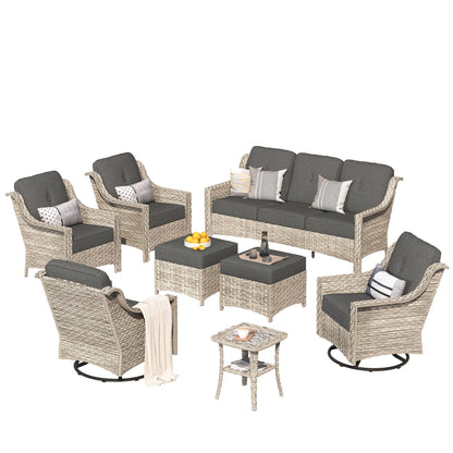 XIZZI 8-piece Patio Furniture Set Wicker Outdoor Seating Swivel Chairs