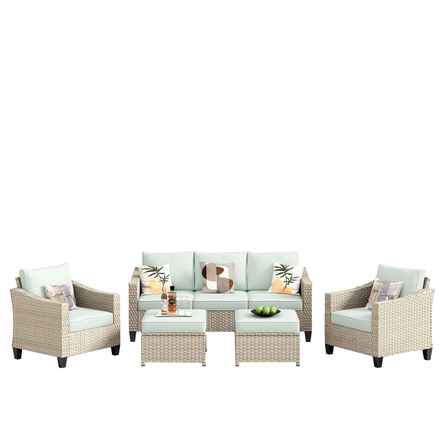 XIZZI 5-piece Outdoor Patio Furniture Rattan Wicker Conversation Sofa Set