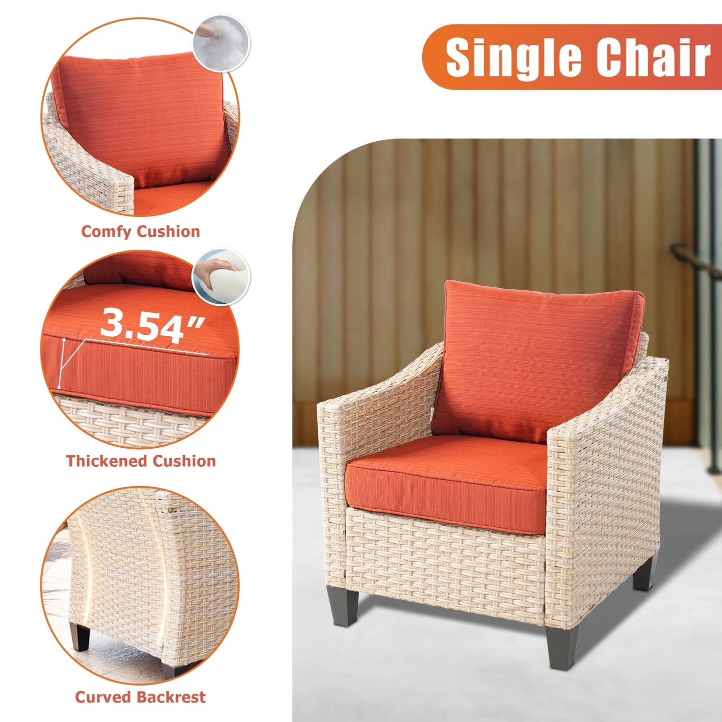 XIZZI 5-piece Outdoor Patio Furniture Rattan Wicker Conversation Sofa Set