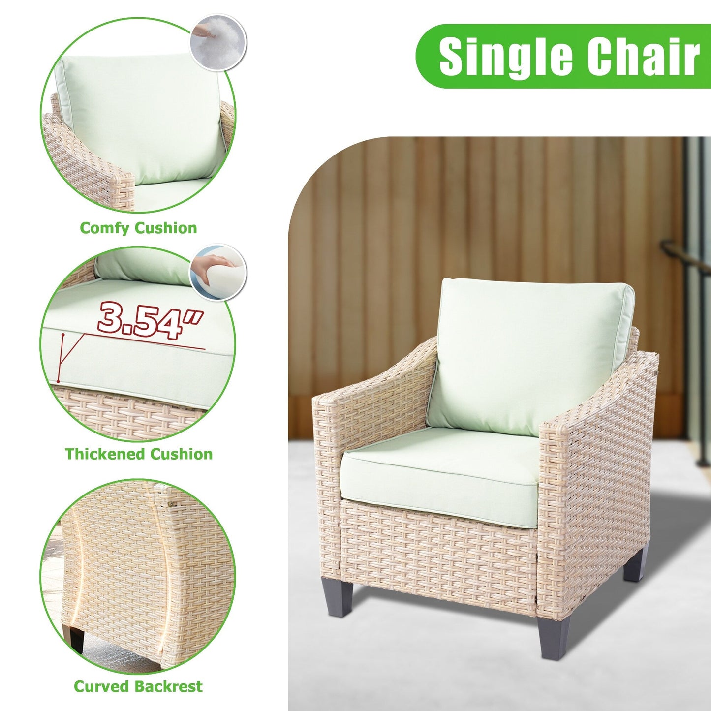 XIZZI 5-piece Outdoor Patio Furniture Rattan Wicker Conversation Sofa Set