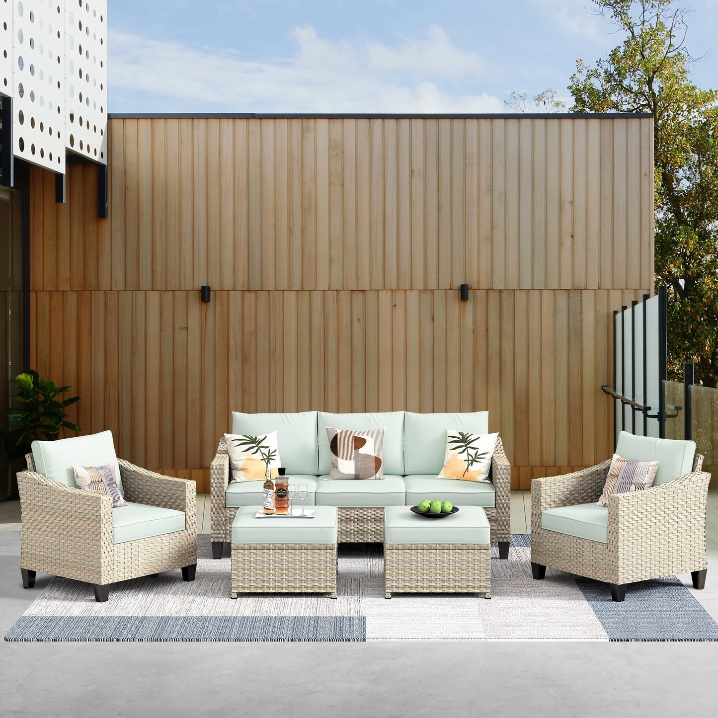 XIZZI 5-piece Outdoor Patio Furniture Rattan Wicker Conversation Sofa Set