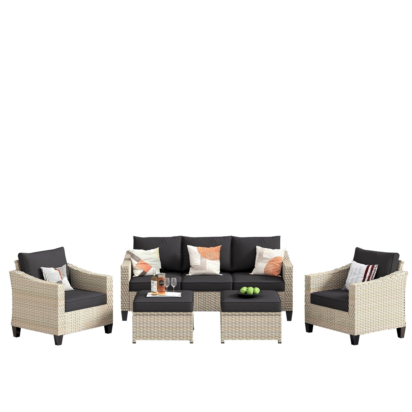 XIZZI 5-piece Outdoor Patio Furniture Rattan Wicker Conversation Sofa Set