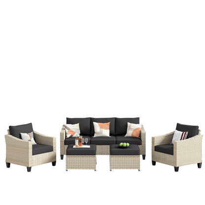 XIZZI 5-piece Outdoor Patio Furniture Rattan Wicker Conversation Sofa Set