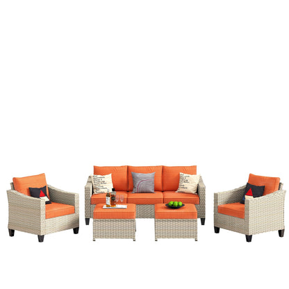 XIZZI 5-piece Outdoor Patio Furniture Rattan Wicker Conversation Sofa Set