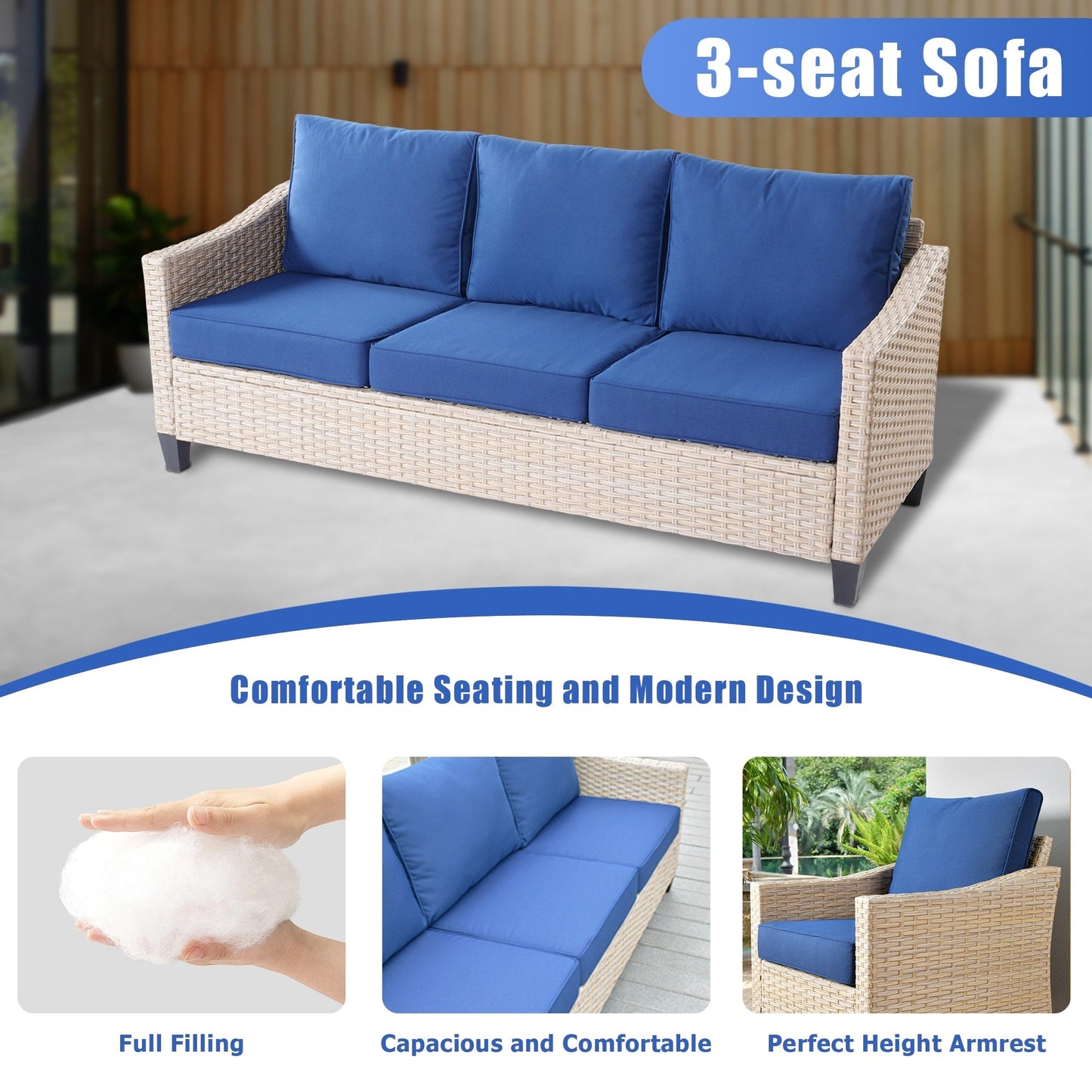 XIZZI 5-piece Outdoor Patio Furniture Rattan Wicker Conversation Sofa Set