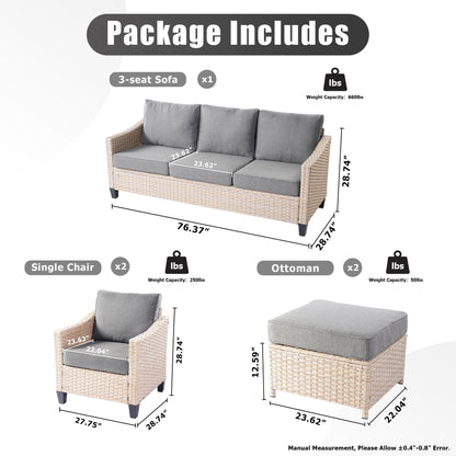 XIZZI 5-piece Outdoor Patio Furniture Rattan Wicker Conversation Sofa Set