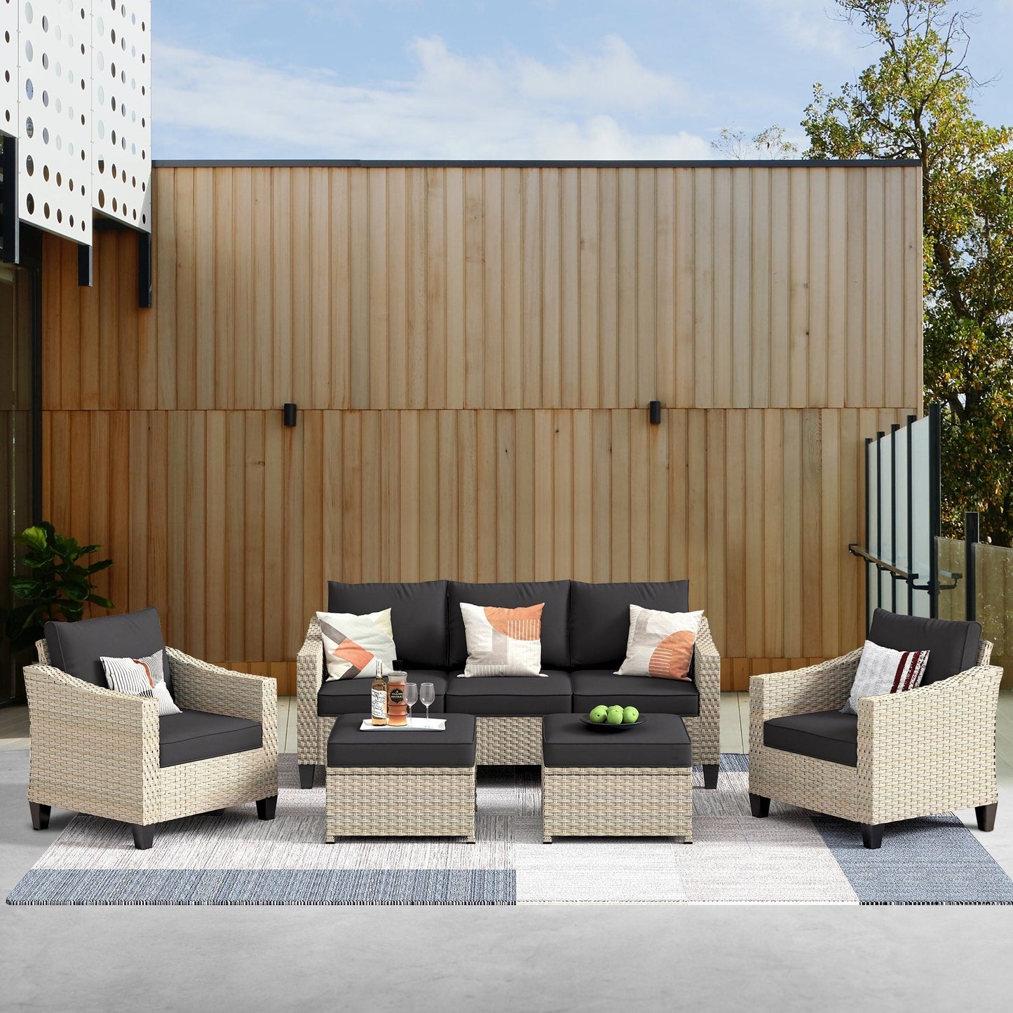 XIZZI 5-piece Outdoor Patio Furniture Rattan Wicker Conversation Sofa Set