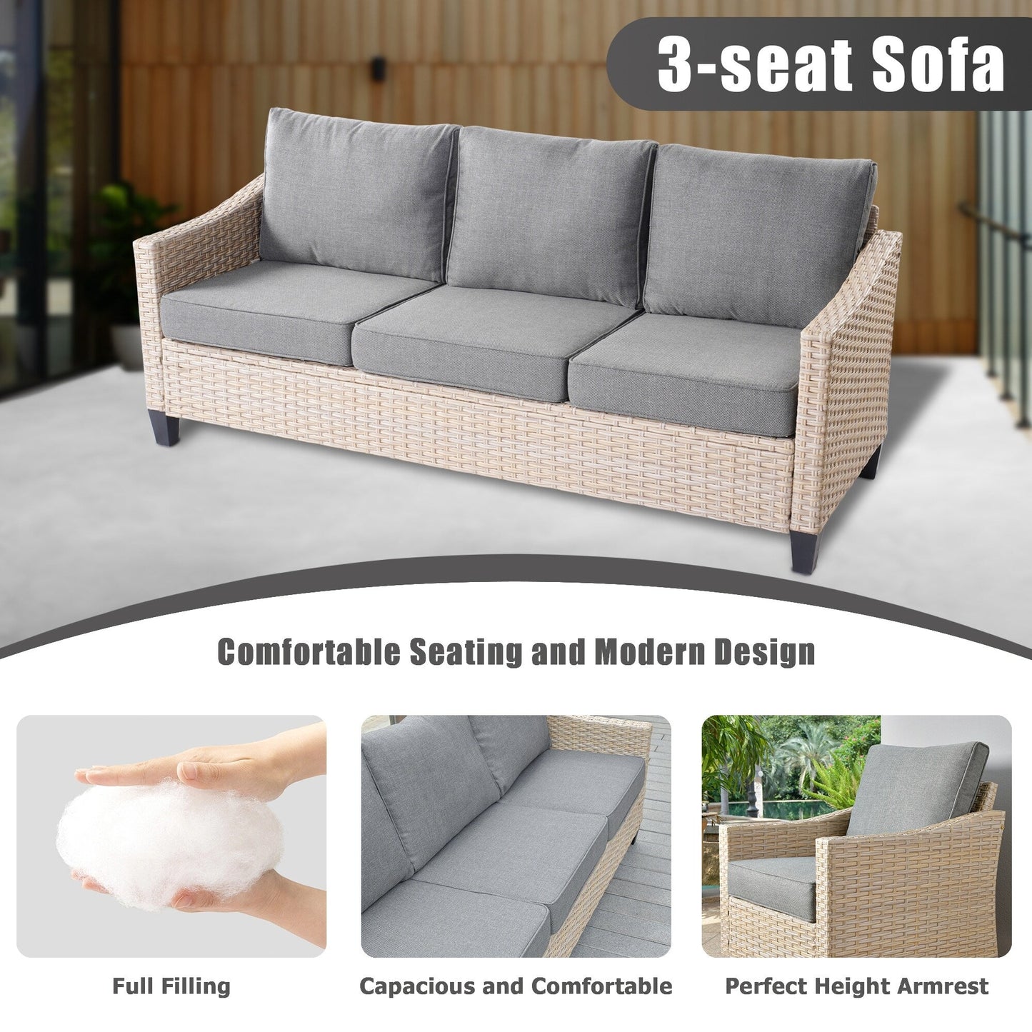 XIZZI 5-piece Outdoor Patio Furniture Rattan Wicker Conversation Sofa Set