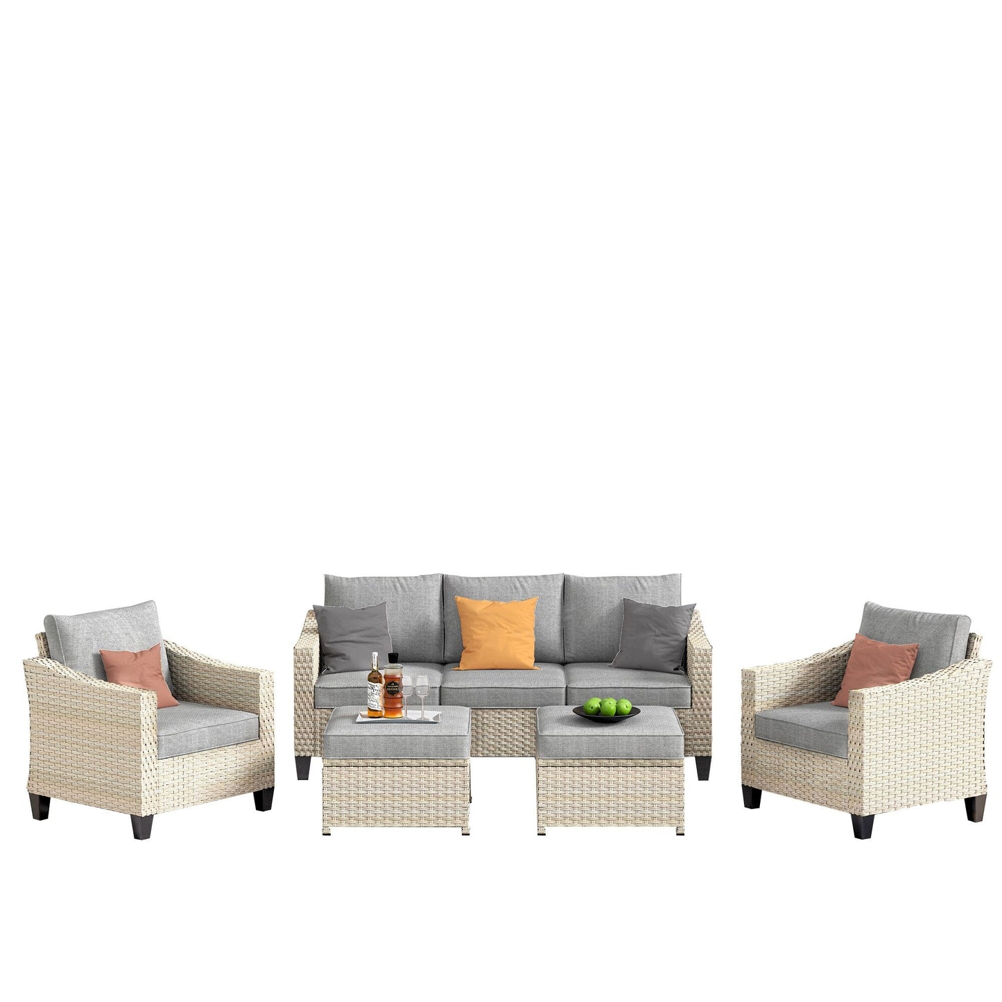 XIZZI 5-piece Outdoor Patio Furniture Rattan Wicker Conversation Sofa Set
