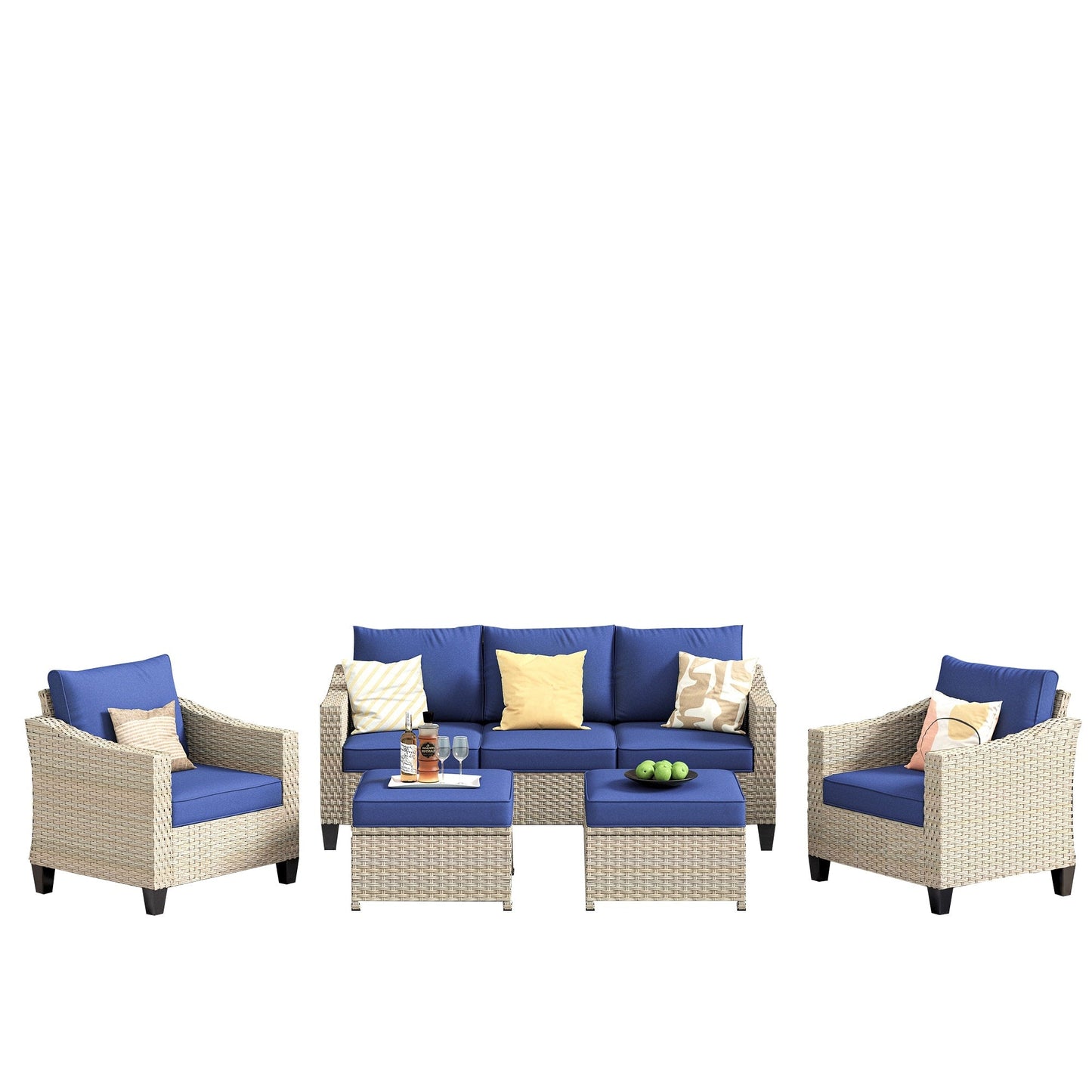 XIZZI 5-piece Outdoor Patio Furniture Rattan Wicker Conversation Sofa Set