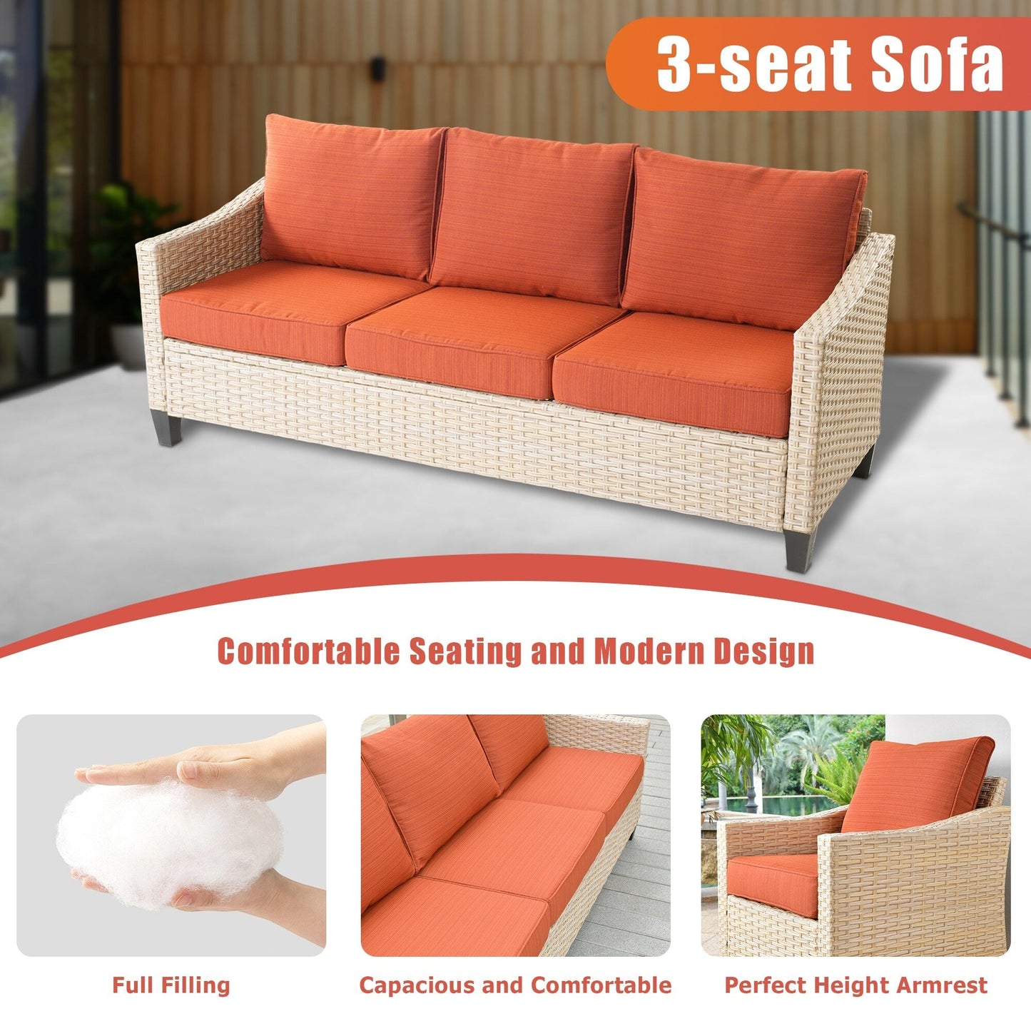 XIZZI 5-piece Outdoor Patio Furniture Rattan Wicker Conversation Sofa Set