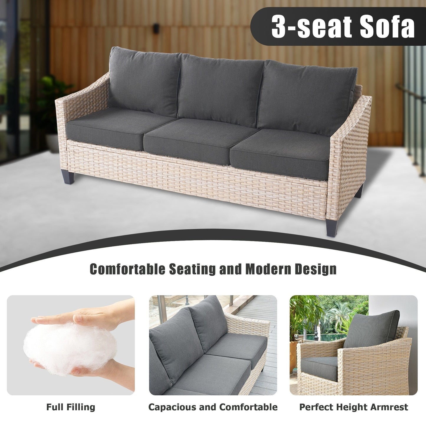 XIZZI 5-piece Outdoor Patio Furniture Rattan Wicker Conversation Sofa Set