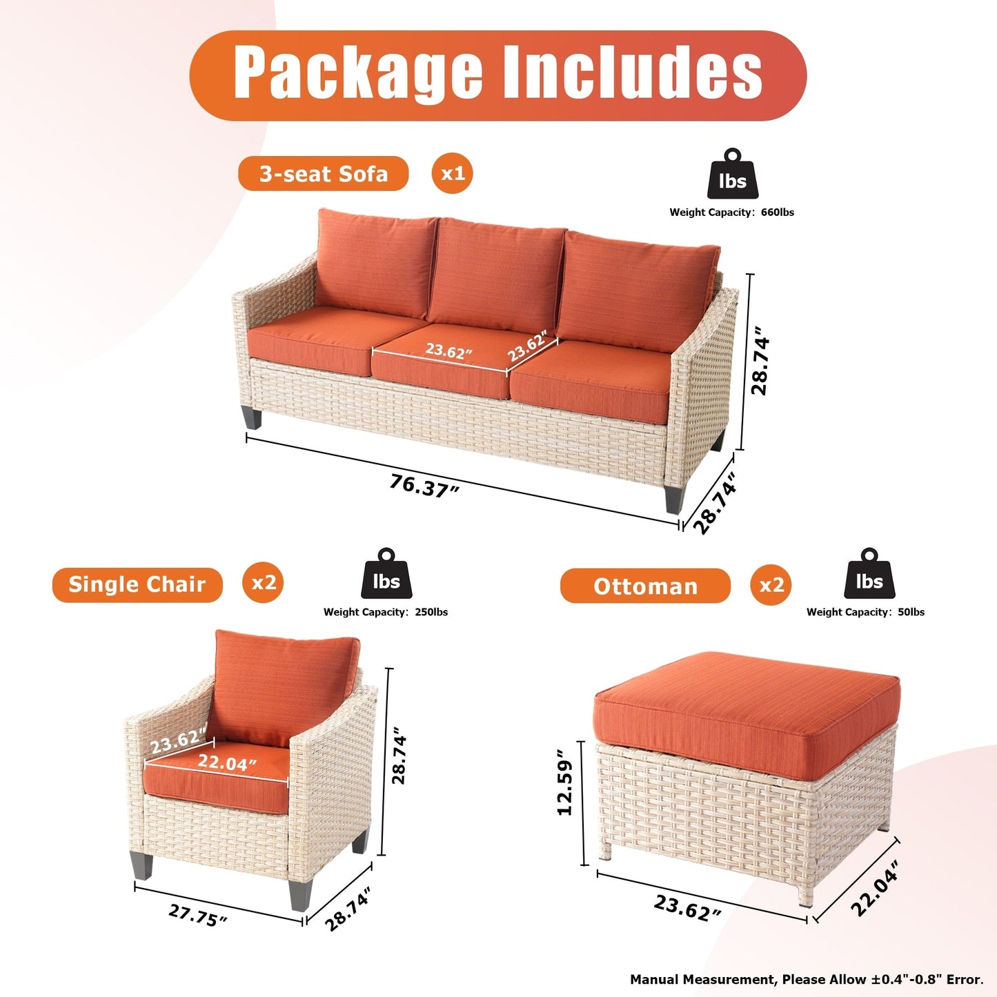XIZZI 5-piece Outdoor Patio Furniture Rattan Wicker Conversation Sofa Set