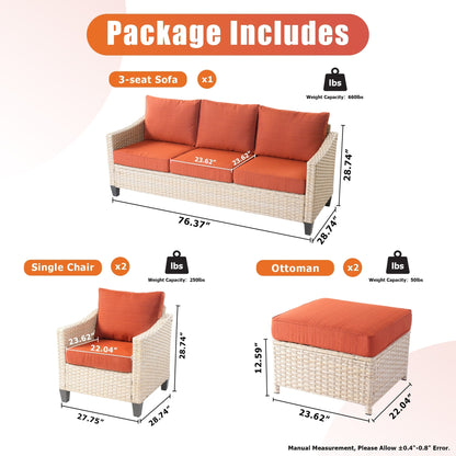 XIZZI 5-piece Outdoor Patio Furniture Rattan Wicker Conversation Sofa Set