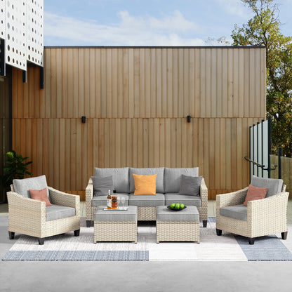 XIZZI 5-piece Outdoor Patio Furniture Rattan Wicker Conversation Sofa Set