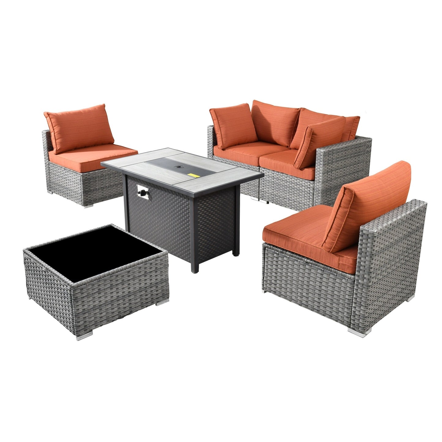 XIZZI 6-piece Patio Furniture Set Outdoor Sectional Rattan Sofa with Firepit