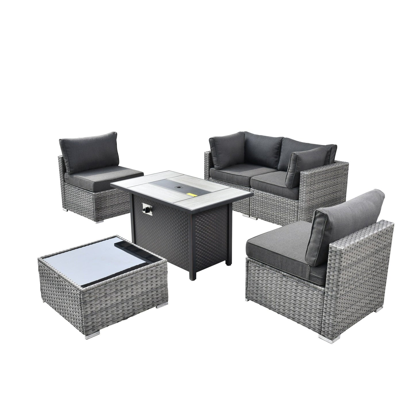 XIZZI 6-piece Patio Furniture Set Outdoor Sectional Rattan Sofa with Firepit