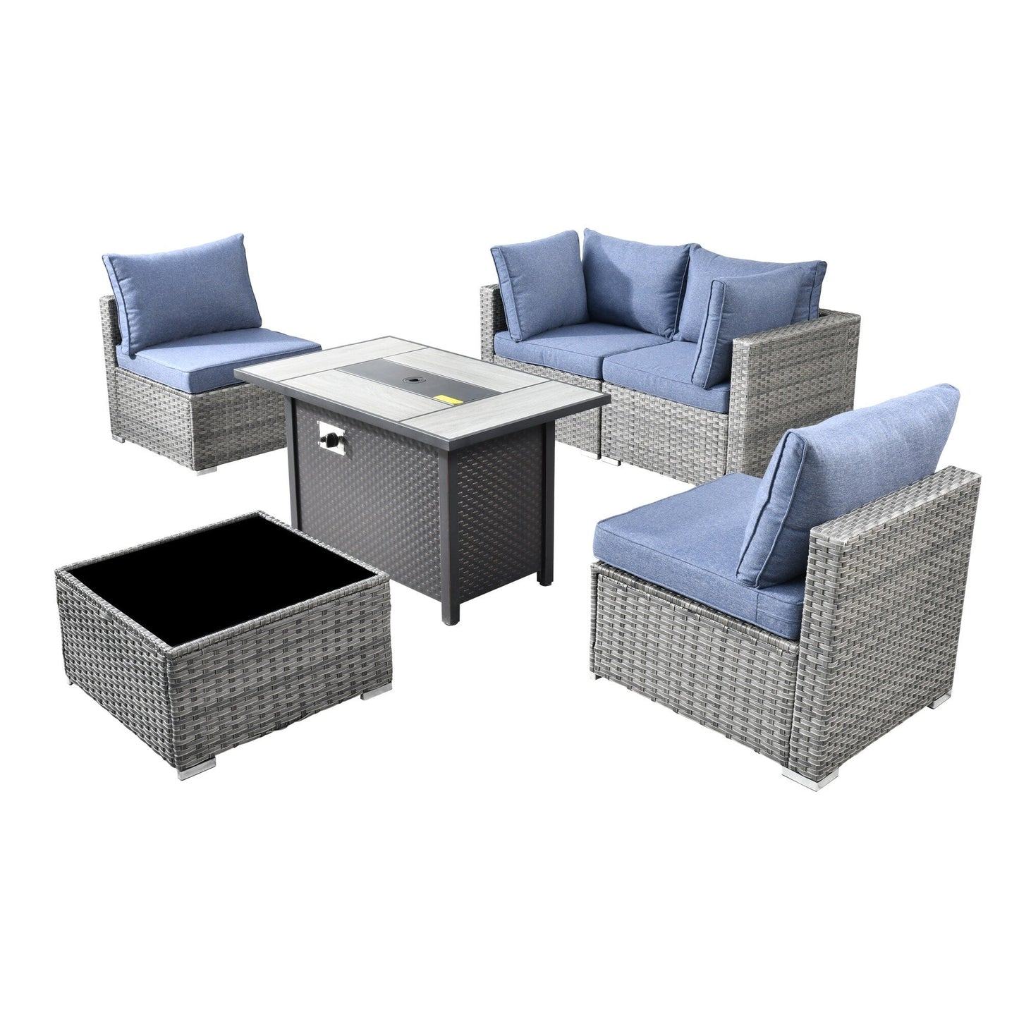 XIZZI 6-piece Patio Furniture Set Outdoor Sectional Rattan Sofa with Firepit