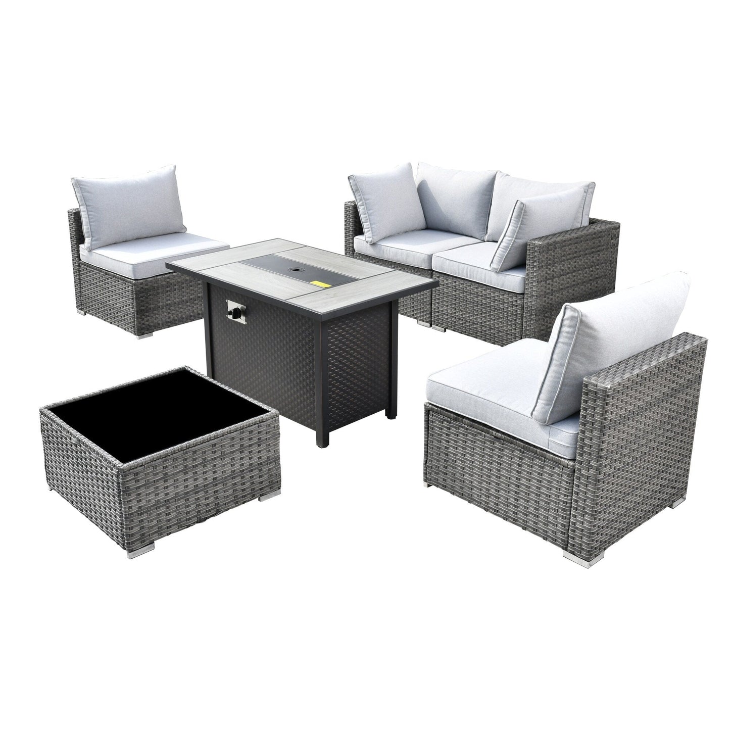 XIZZI 6-piece Patio Furniture Set Outdoor Sectional Rattan Sofa with Firepit