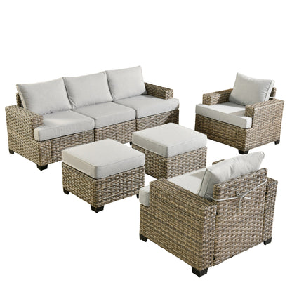 XIZZI 7 Pieces Patio Furniture Wide Armrest Conversation Sofa Set with Ottomans