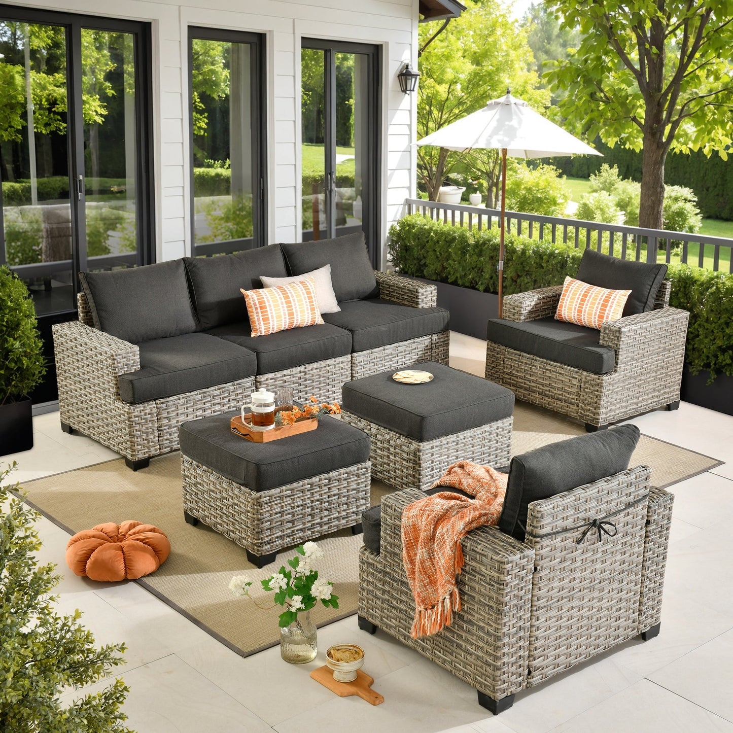 XIZZI 7 Pieces Patio Furniture Wide Armrest Conversation Sofa Set with Ottomans