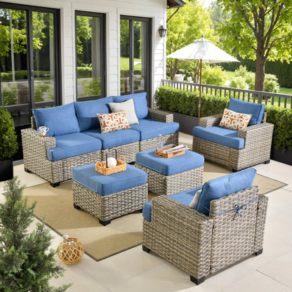 XIZZI 7 Pieces Patio Furniture Wide Armrest Conversation Sofa Set with Ottomans