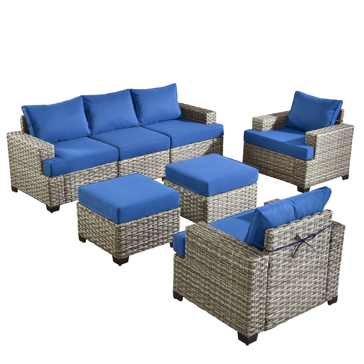 XIZZI 7 Pieces Patio Furniture Wide Armrest Conversation Sofa Set with Ottomans