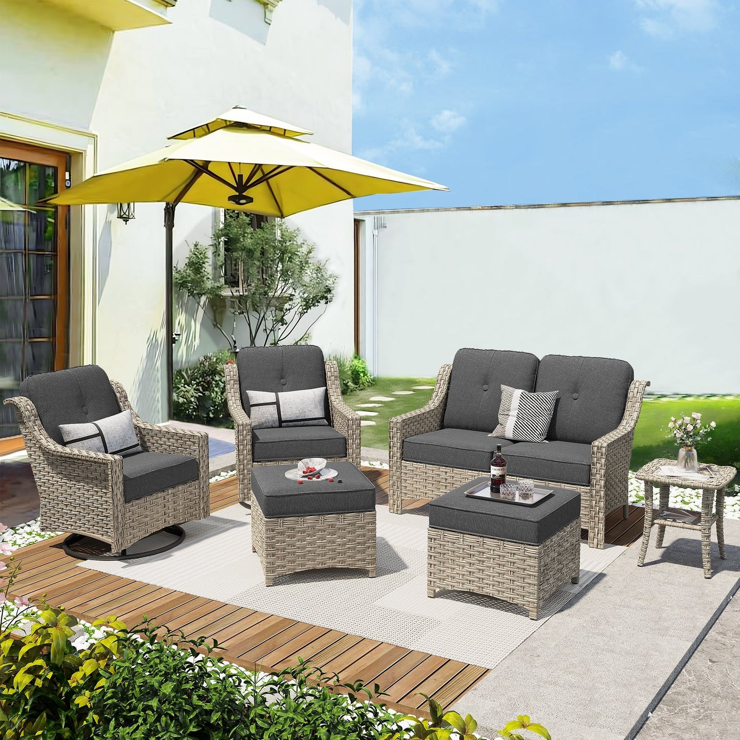 XIZZI 6-piece High-back Outdoor Seating Furniture Set with Swivel Chair