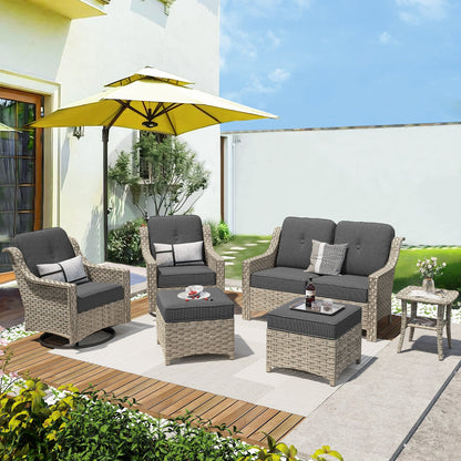 XIZZI 6-piece High-back Outdoor Seating Furniture Set with Swivel Chair