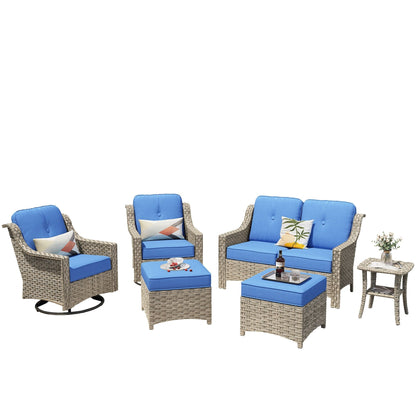 XIZZI 6-piece High-back Outdoor Seating Furniture Set with Swivel Chair