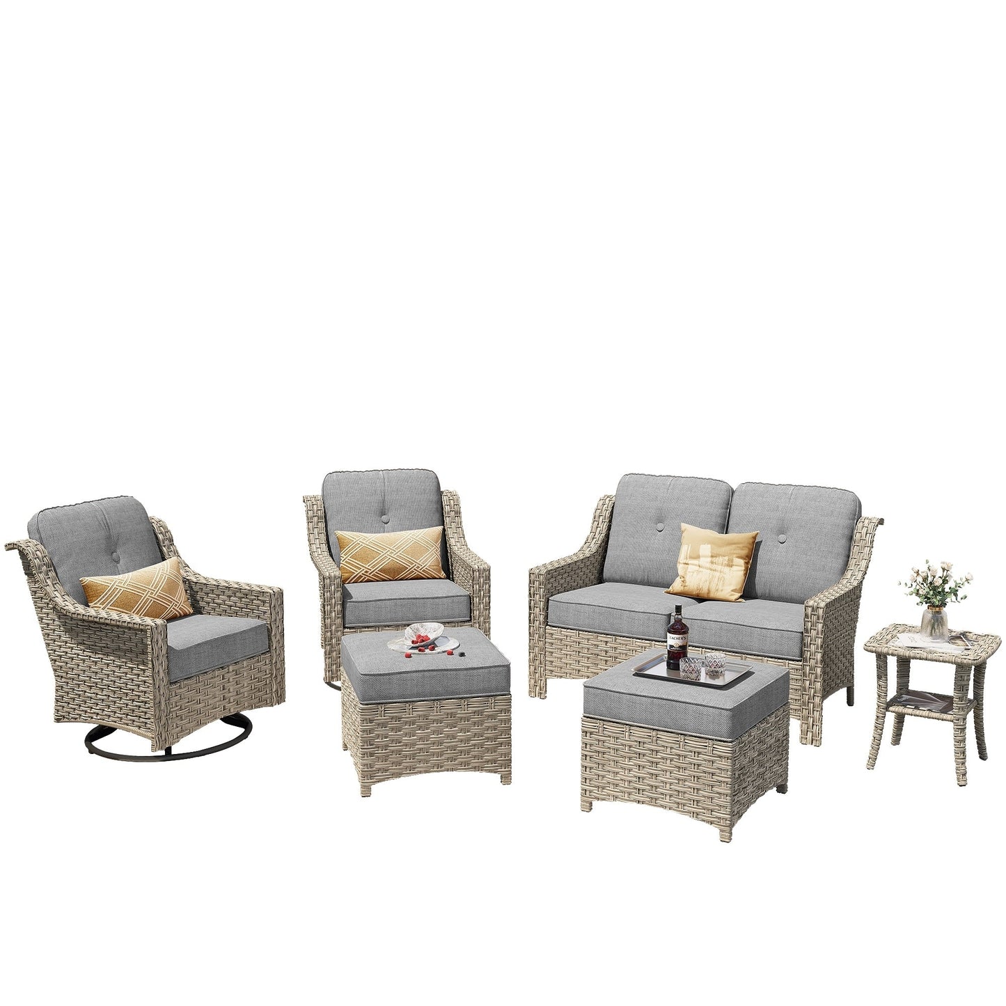 XIZZI 6-piece High-back Outdoor Seating Furniture Set with Swivel Chair