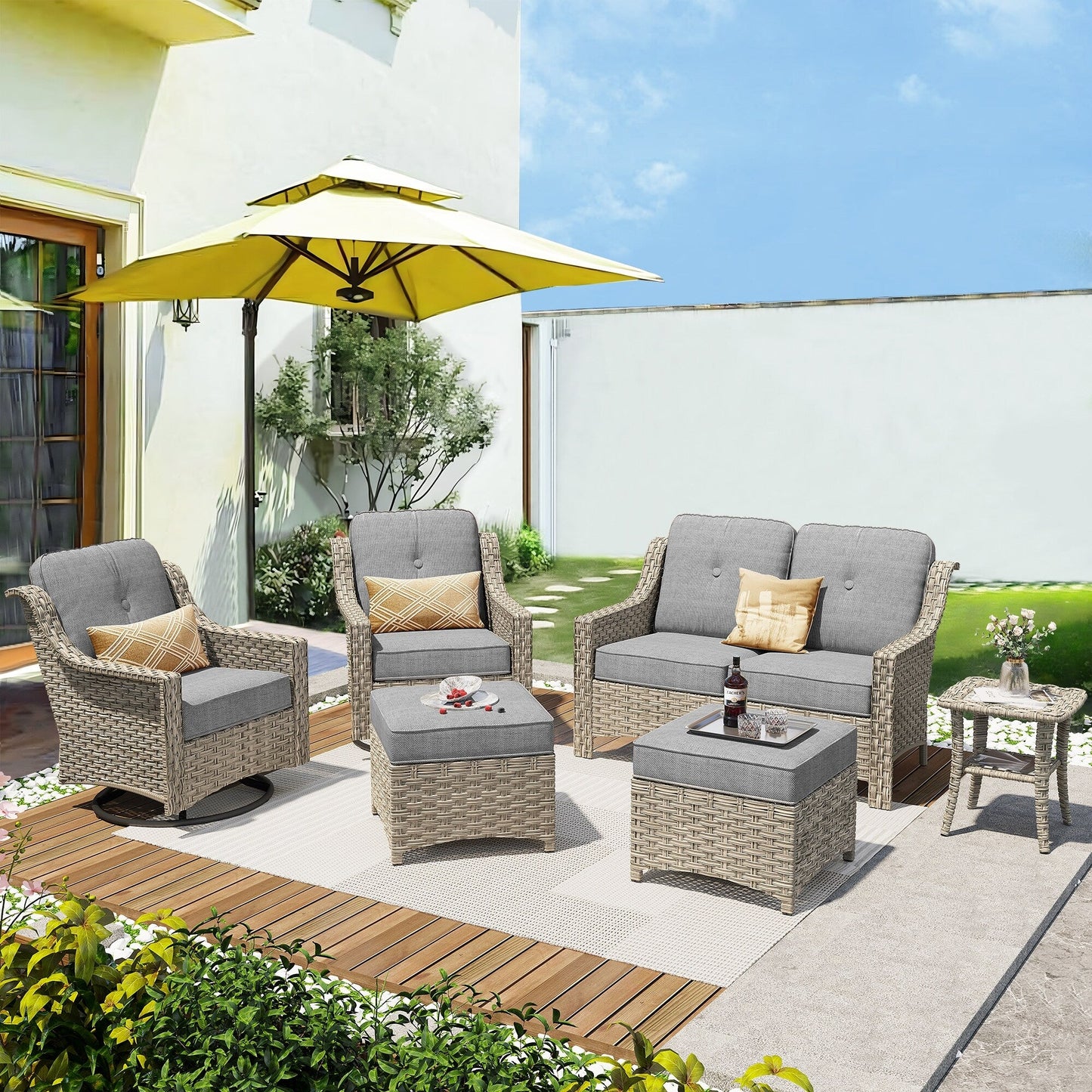 XIZZI 6-piece High-back Outdoor Seating Furniture Set with Swivel Chair