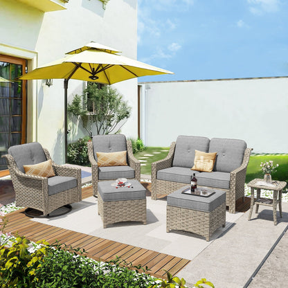 XIZZI 6-piece High-back Outdoor Seating Furniture Set with Swivel Chair