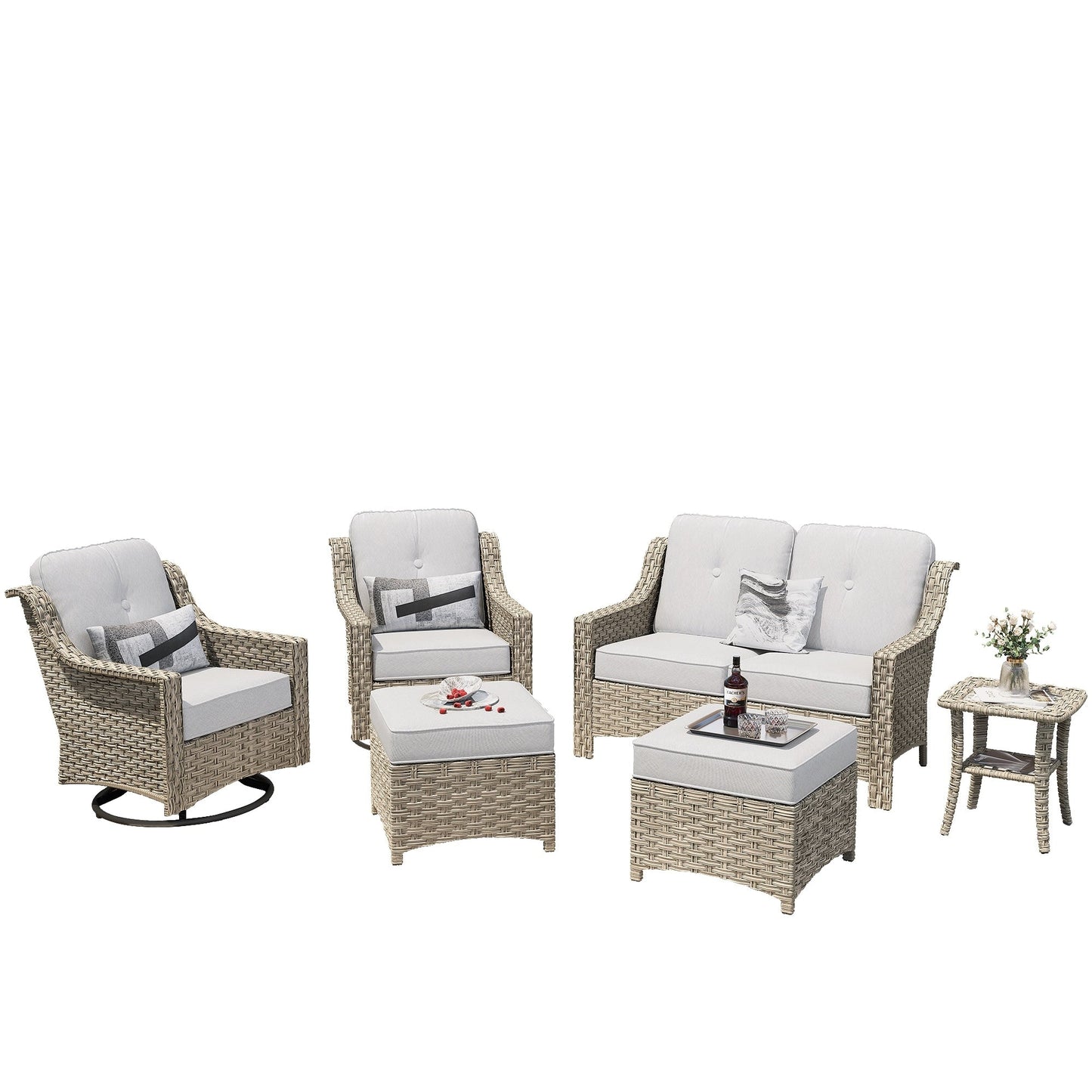 XIZZI 6-piece High-back Outdoor Seating Furniture Set with Swivel Chair