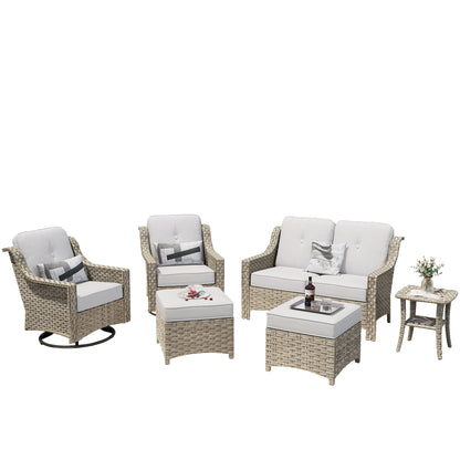 XIZZI 6-piece High-back Outdoor Seating Furniture Set with Swivel Chair