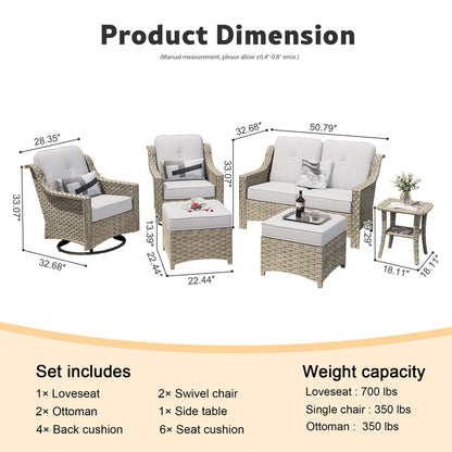 XIZZI 6-piece High-back Outdoor Seating Furniture Set with Swivel Chair