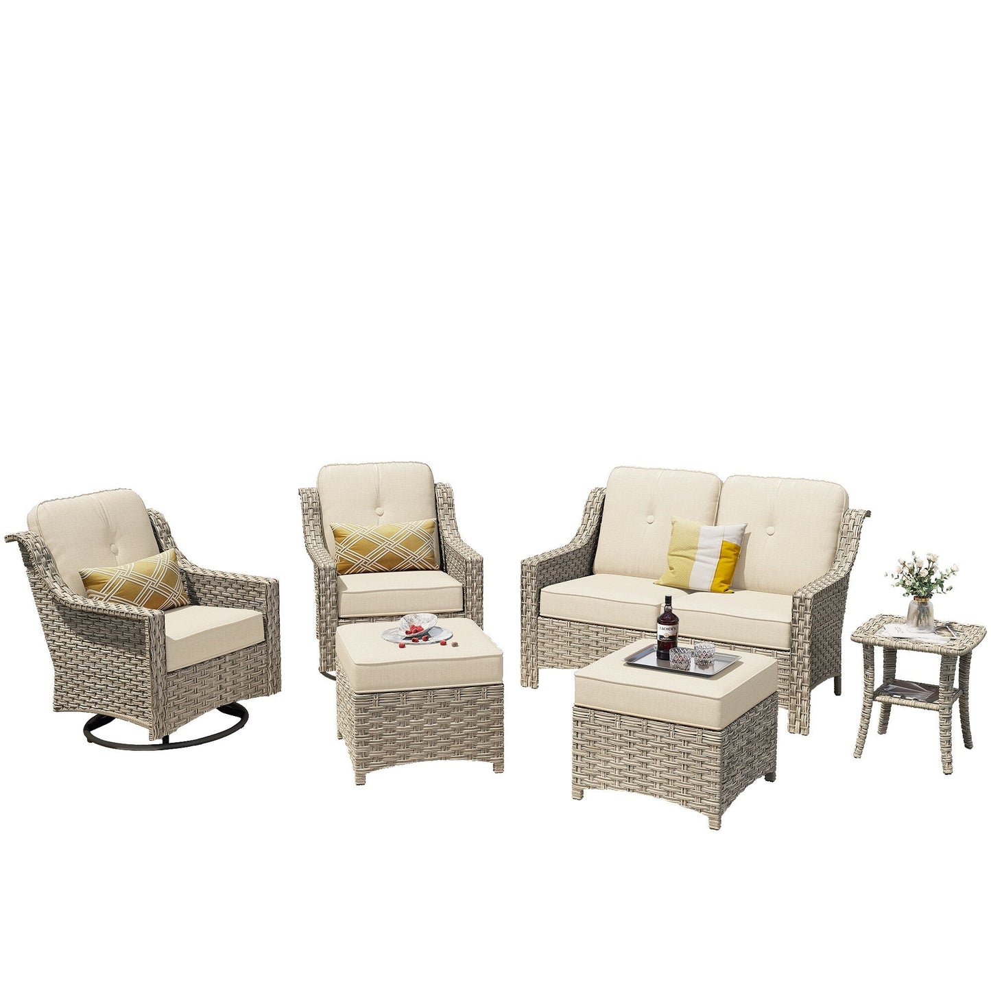 XIZZI 6-piece High-back Outdoor Seating Furniture Set with Swivel Chair