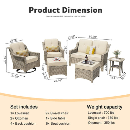 XIZZI 6-piece High-back Outdoor Seating Furniture Set with Swivel Chair