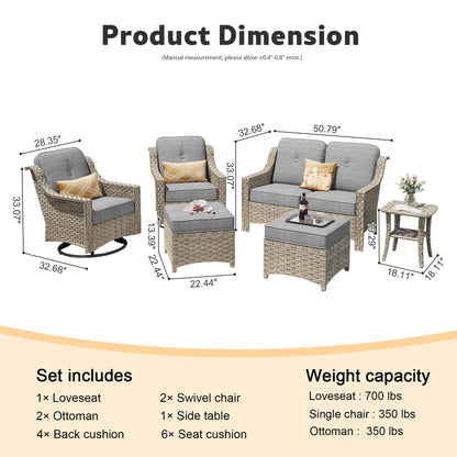 XIZZI 6-piece High-back Outdoor Seating Furniture Set with Swivel Chair