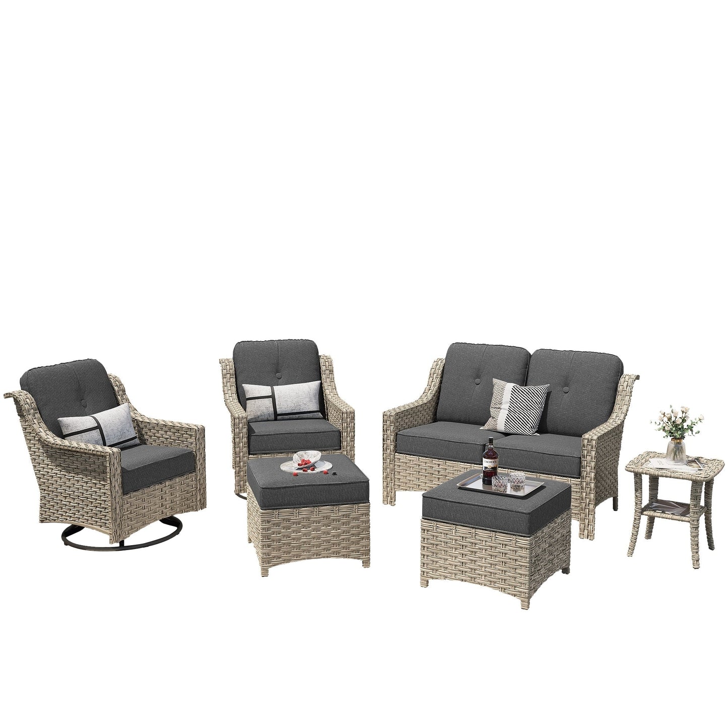 XIZZI 6-piece High-back Outdoor Seating Furniture Set with Swivel Chair