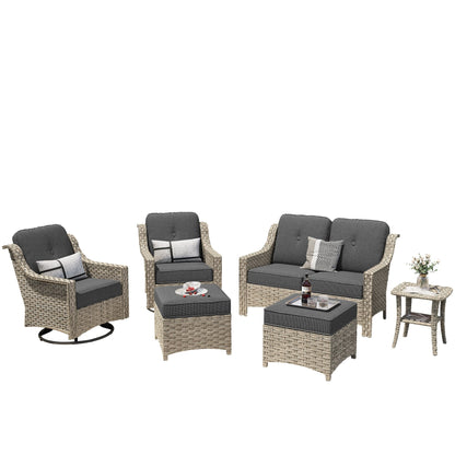 XIZZI 6-piece High-back Outdoor Seating Furniture Set with Swivel Chair