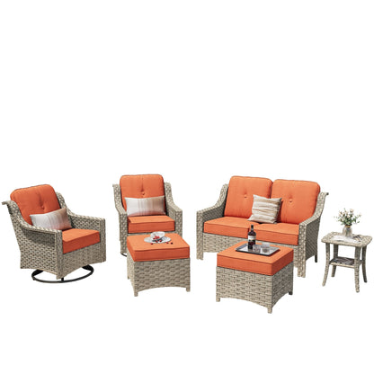 XIZZI 6-piece High-back Outdoor Seating Furniture Set with Swivel Chair