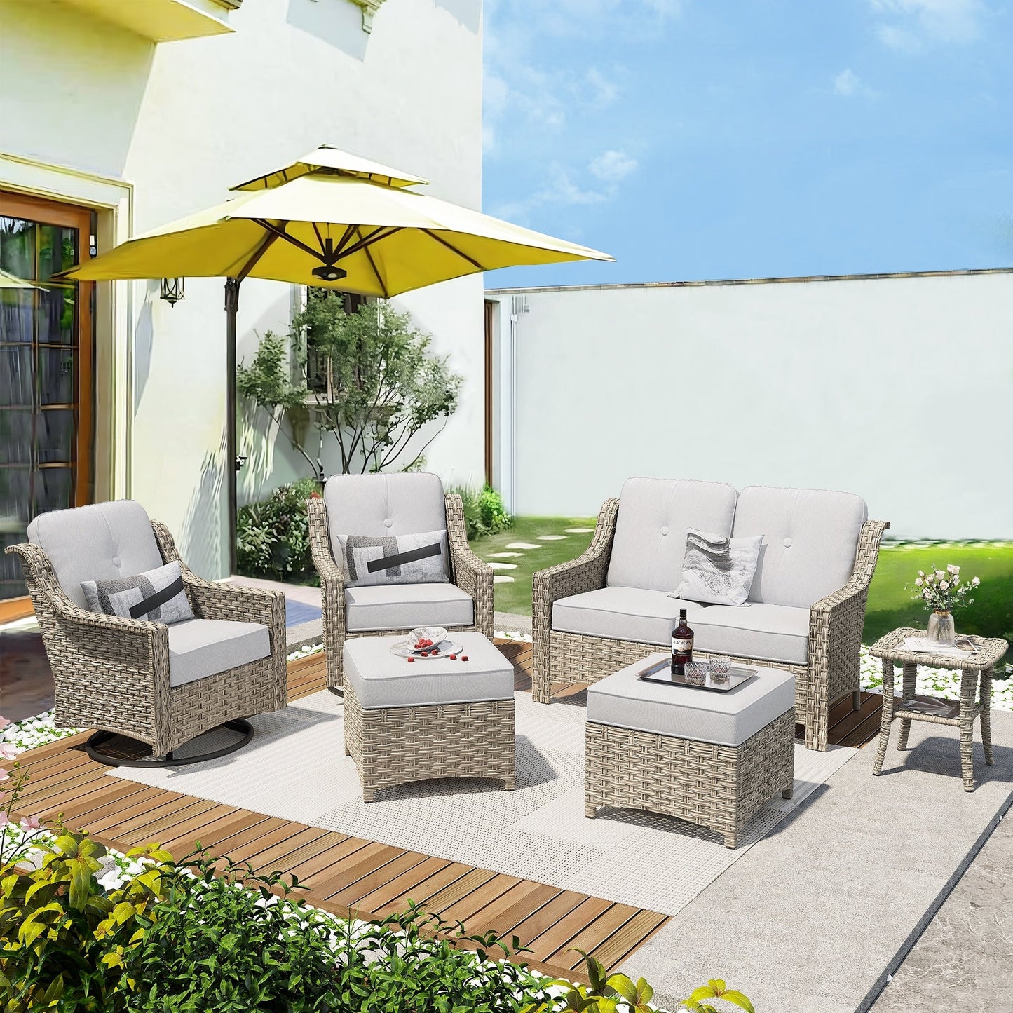 XIZZI 6-piece High-back Outdoor Seating Furniture Set with Swivel Chair