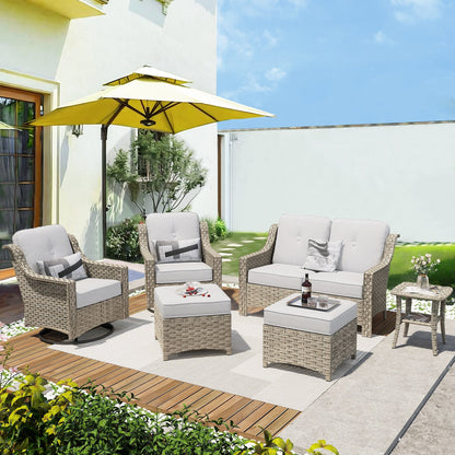 XIZZI 6-piece High-back Outdoor Seating Furniture Set with Swivel Chair