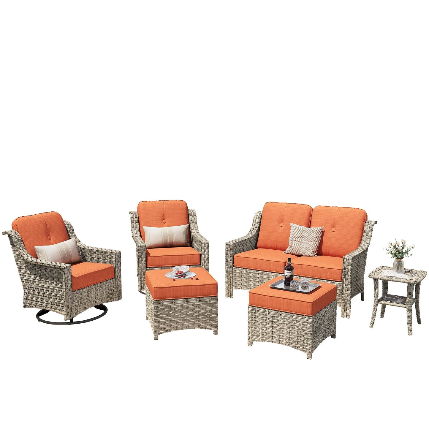 XIZZI 6-piece High-back Outdoor Seating Furniture Set with Swivel Chair