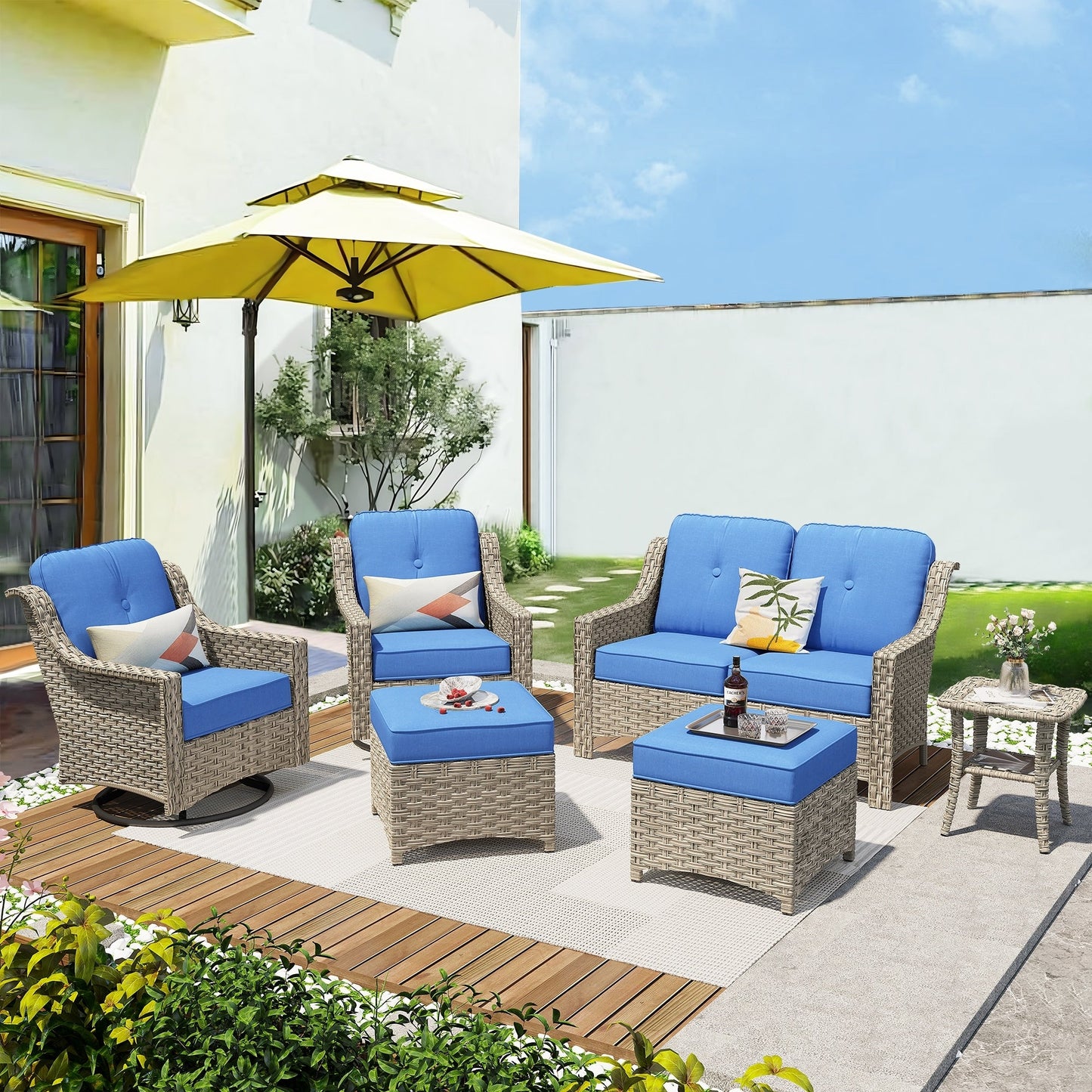 XIZZI 6-piece High-back Outdoor Seating Furniture Set with Swivel Chair