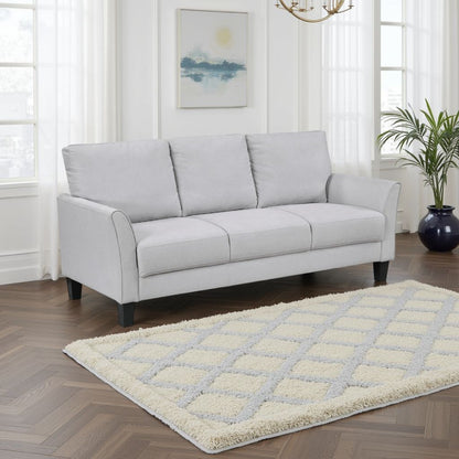 Xumo Sofa, Light Gray Fabric, 79 Inch, Black Tapered Wood Legs